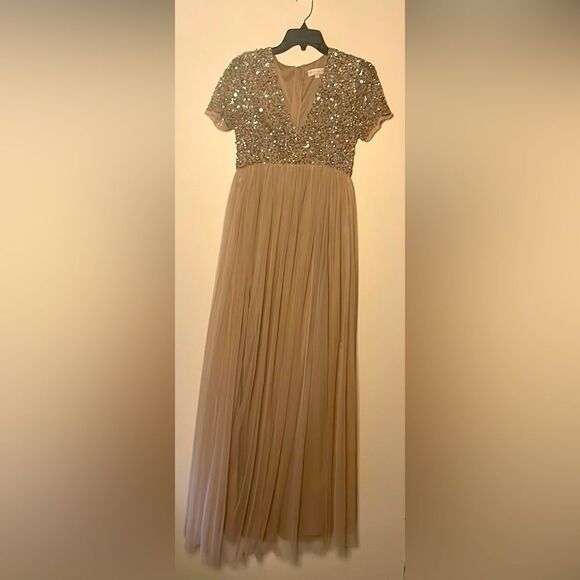 ASOS Maternity- Maya Deluxe Maxi Sequin Short Sleeve Tulle Bottom Dress- Size 4 - Picture 5 of 14